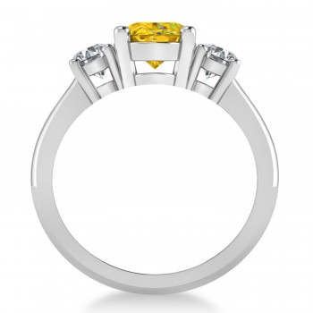 Oval & Round 3-Stone Yellow Sapphire & Diamond Engagement Ring 14k White Gold (3.00ct)