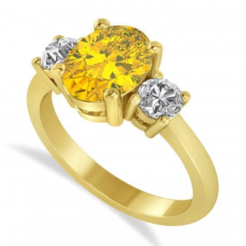 Oval & Round 3-Stone Yellow Sapphire & Diamond Engagement Ring 14k Yellow Gold (3.00ct)