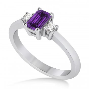 Emerald Amethyst & Diamond Three-Stone Engagement Ring 14k White Gold (0.60ct)