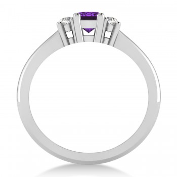 Emerald Amethyst & Diamond Three-Stone Engagement Ring 14k White Gold (0.60ct)