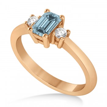 Emerald Aquamarine & Diamond Three-Stone Engagement Ring 14k Rose Gold (0.60ct)