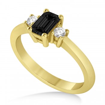 Emerald Black & White Diamond Three-Stone Engagement Ring 14k Yellow Gold (0.60ct)