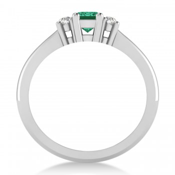 Emerald-Cut Emerald & Diamond Three-Stone Engagement Ring 14k White Gold (0.60ct)