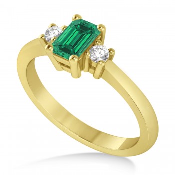 Emerald-Cut Emerald & Diamond Three-Stone Engagement Ring 14k Yellow Gold (0.60ct)