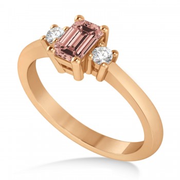 Emerald Morganite & Diamond Three-Stone Engagement Ring 14k Rose Gold (0.60ct)