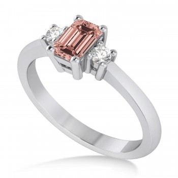 Emerald Morganite & Diamond Three-Stone Engagement Ring 14k White Gold (0.60ct)