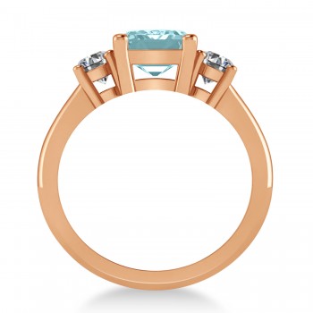 Emerald & Round 3-Stone Aquamarine & Diamond Engagement Ring 14k Rose Gold (3.00ct)