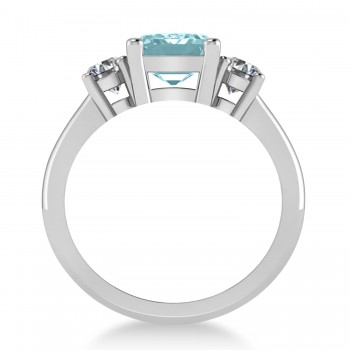 Emerald & Round 3-Stone Aquamarine & Diamond Engagement Ring 14k White Gold (3.00ct)