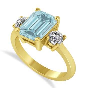 Emerald & Round 3-Stone Aquamarine & Diamond Engagement Ring 14k Yellow Gold (3.00ct)