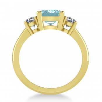 Emerald & Round 3-Stone Aquamarine & Diamond Engagement Ring 14k Yellow Gold (3.00ct)