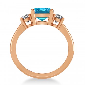 Emerald & Round 3-Stone Blue & White Diamond Engagement Ring 14k Rose Gold (3.00ct)