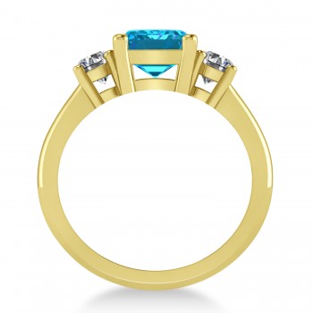 Emerald & Round 3-Stone Blue & White Diamond Engagement Ring 14k Yellow Gold (3.00ct)