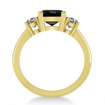 Emerald & Round 3-Stone Black & White Diamond Engagement Ring 14k Yellow Gold (3.00ct)