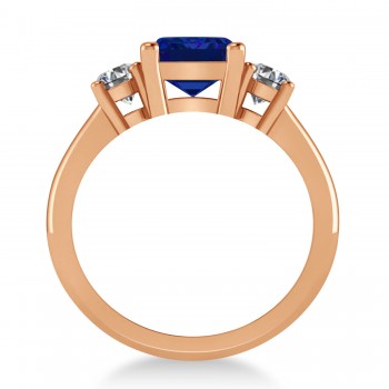 Emerald & Round 3-Stone Blue Sapphire & Diamond Engagement Ring 14k Rose Gold (3.00ct)