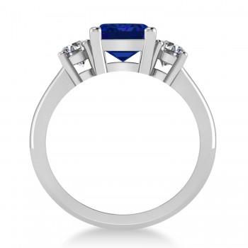 Emerald & Round 3-Stone Blue Sapphire & Diamond Engagement Ring 14k White Gold (3.00ct)