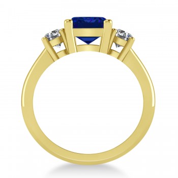 Emerald & Round 3-Stone Blue Sapphire & Diamond Engagement Ring 14k Yellow Gold (3.00ct)