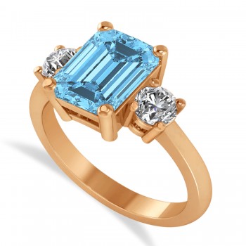 Emerald & Round 3-Stone Blue Topaz & Diamond Engagement Ring 14k Rose Gold (3.00ct)