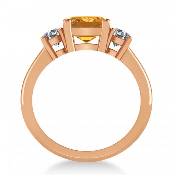 Emerald & Round 3-Stone Citrine & Diamond Engagement Ring 14k Rose Gold (3.00ct)