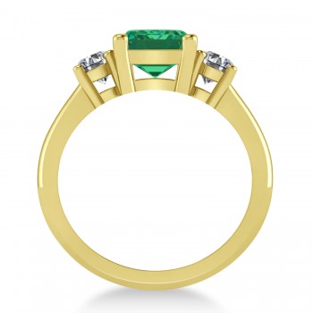 Emerald & Round 3-Stone Emerald & Diamond Engagement Ring 14k Yellow Gold (3.00ct)