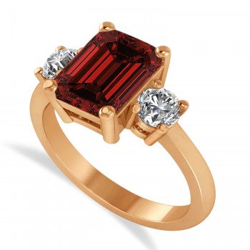Emerald & Round 3-Stone Garnet & Diamond Engagement Ring 14k Rose Gold (3.00ct)