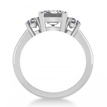 Emerald & Round 3-Stonee Moissanite & Diamond Engagement Ring 14k White Gold (3.00ct)