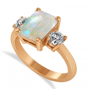 Emerald & Round 3-Stone Opal & Diamond Engagement Ring 14k Rose Gold (3.00ct)