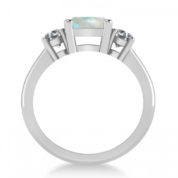 Emerald & Round 3-Stone Opal & Diamond Engagement Ring 14k White Gold (3.00ct)