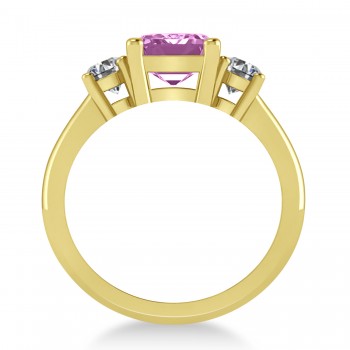 Emerald & Round 3-Stone Pink Sapphire & Diamond Engagement Ring 14k Yellow Gold (3.00ct)