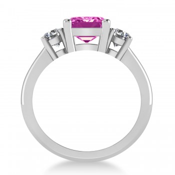 Emerald & Round 3-Stone Pink Topaz & Diamond Engagement Ring 14k White Gold (3.00ct)