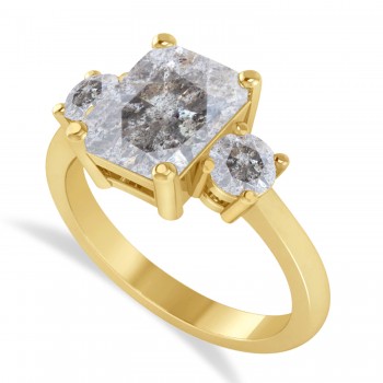 Emerald & Round 3-Stone Salt & Pepper Diamond Engagement Ring 14k Black Gold (3.00ct)
