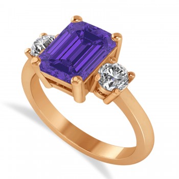 Emerald & Round 3-Stone Tanzanite & Diamond Engagement Ring 14k Rose Gold (3.00ct)