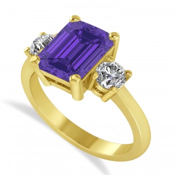 Emerald & Round 3-Stone Tanzanite & Diamond Engagement Ring 14k Yellow Gold (3.00ct)