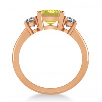 Emerald & Round 3-Stone Yellow & White Diamond Engagement Ring 14k Rose Gold (3.00ct)