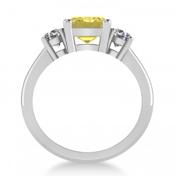 Emerald & Round 3-Stone Yellow & White Diamond Engagement Ring 14k White Gold (3.00ct)