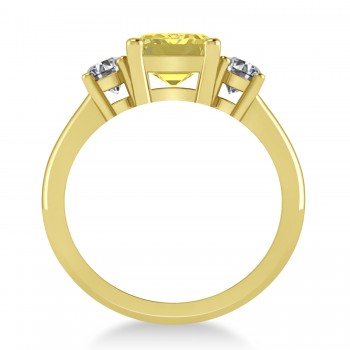 Emerald & Round 3-Stone Yellow & White Diamond Engagement Ring 14k Yellow Gold (3.00ct)