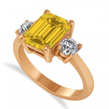 Emerald & Round 3-Stone Yellow Sapphire & Diamond Engagement Ring 14k Rose Gold (3.00ct)