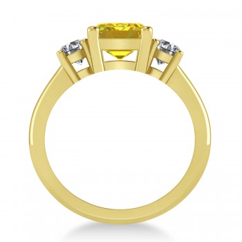 Emerald & Round 3-Stone Yellow Sapphire & Diamond Engagement Ring 14k Yellow Gold (3.00ct)