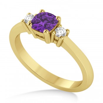 Cushion Amethyst & Diamond Three-Stone Engagement Ring 14k Yellow Gold (0.60ct)