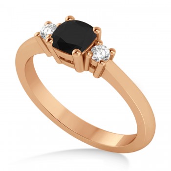 Cushion Black & White Diamond Three-Stone Engagement Ring 14k Rose Gold (0.60ct)