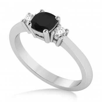 Cushion Black & White Diamond Three-Stone Engagement Ring 14k White Gold (0.60ct)