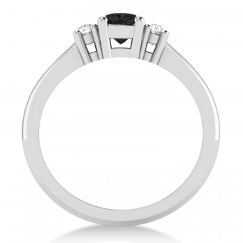 Cushion Black & White Diamond Three-Stone Engagement Ring 14k White Gold (0.60ct)