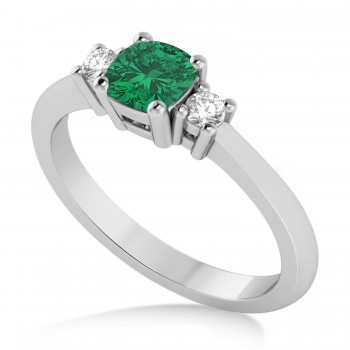 Cushion Emerald & Diamond Three-Stone Engagement Ring 14k White Gold (0.60ct)