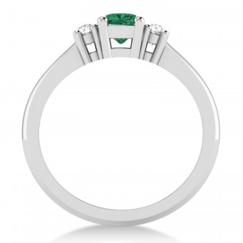 Cushion Emerald & Diamond Three-Stone Engagement Ring 14k White Gold (0.60ct)
