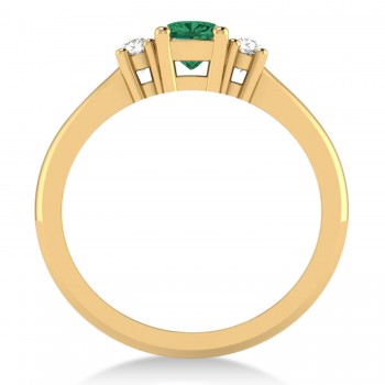 Cushion Emerald & Diamond Three-Stone Engagement Ring 14k Yellow Gold (0.60ct)