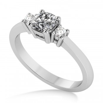 Cushion Lab Grown Diamond Three-Stone Engagement Ring 14k White Gold (0.60ct)