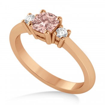 Cushion Morganite & Diamond Three-Stone Engagement Ring 14k Rose Gold (0.60ct)