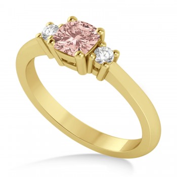 Cushion Morganite & Diamond Three-Stone Engagement Ring 14k Yellow Gold (0.60ct)