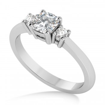 Cushion Moissanite & Diamond Three-Stone Engagement Ring 14k White Gold (0.60ct)