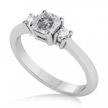 Cushion Salt & Pepper & White Diamond Three-Stone Engagement Ring 14k White Gold (0.60ct)