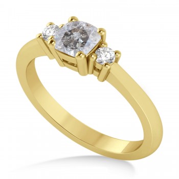 Cushion Salt & Pepper & White Diamond Three-Stone Engagement Ring 14k Yellow Gold (0.60ct)